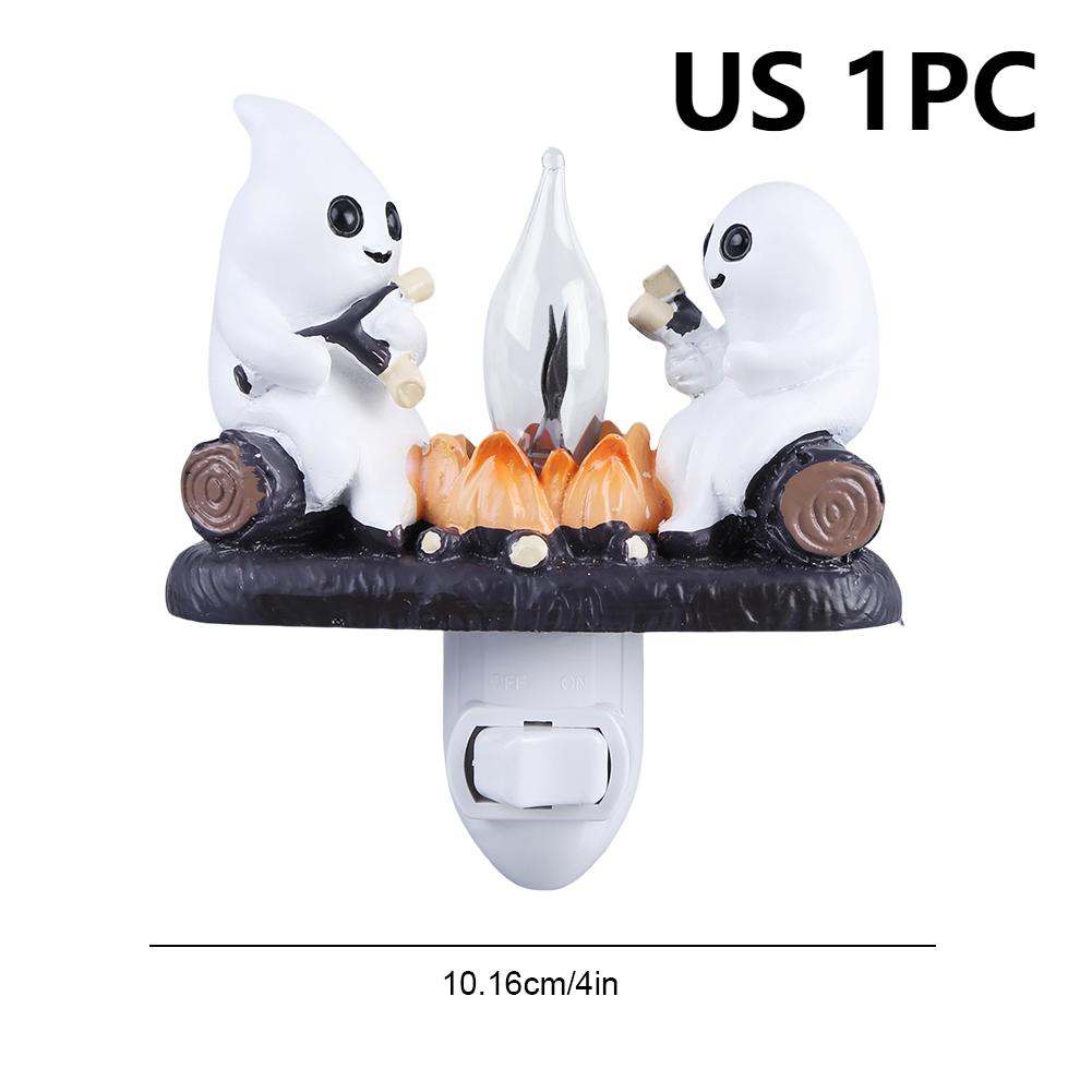 2025 Ghost Campfire Flickering Nightlight 2 Ghosts Roasting Plug Wall Spooky Fire Marshmallow Night Light for Halloween Decor