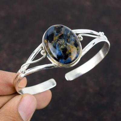 Pietersite Bangle Handmade Dainty Jewelry 925 Sterling Silver Cuff Bracelet Adjustable Bangle Genuine Gemstone Cuff Bracelet Gift For Women