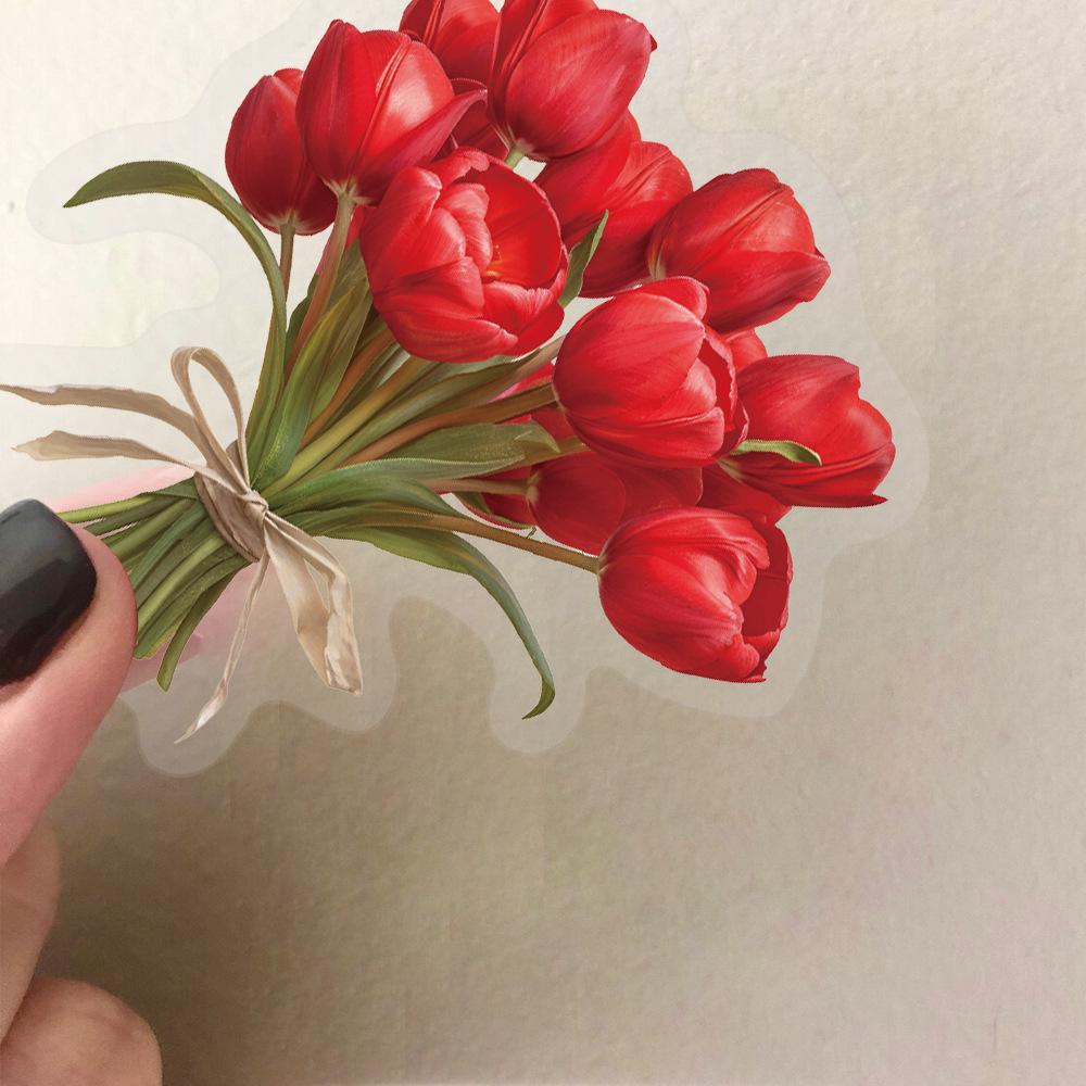 50Pcs Transparent Tulip Waterproof Toy Sticker Decorative Water Cup Bookcase Window Luggage Refrigerator Sticker Not Repeat