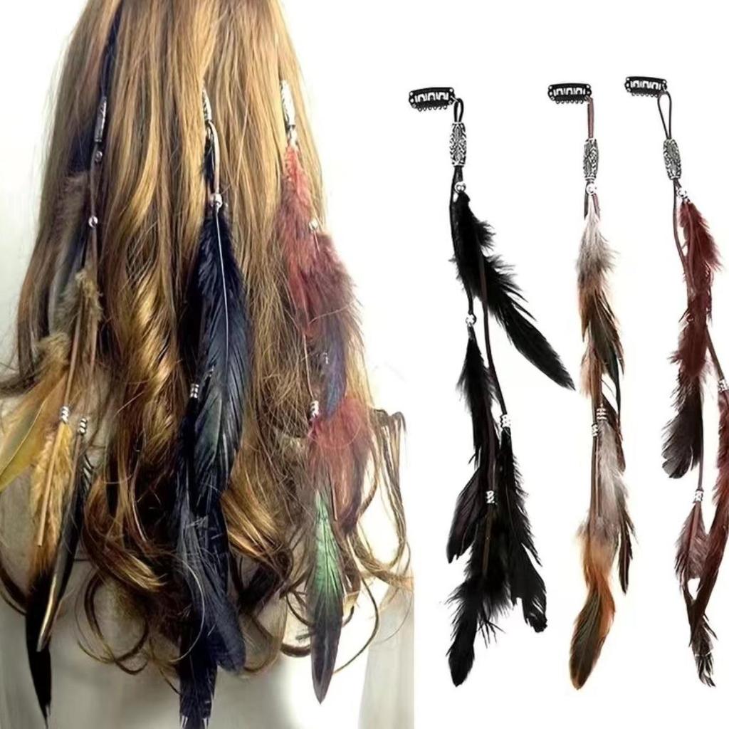 Bohemian Ethnic Feather Hair Clip Set - Beach & Holiday Headband Accessories