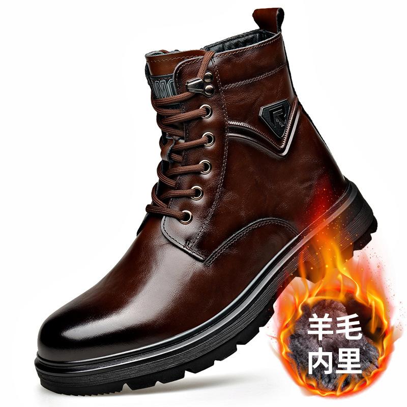 Autumn Winter Side Zipper Genuine Leather Boots for Men Casual Warm Cotton Work Shoes Man New Designer Ankle Boots Male