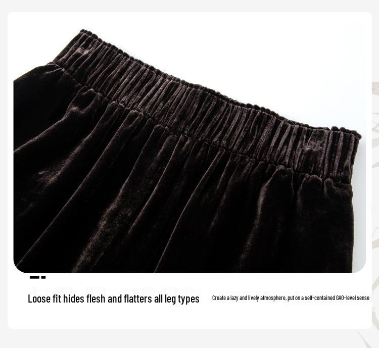 Silk Velvet High-Waist Wide-Leg Pants - Plus Size, Slimming, Mulberry Silk, Casual.