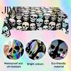 Holiday Wall Decor Halloween Skull Foil Fringe Curtain, Iridescent Disposable Tablecloth, Theme Decoration Table Cover Tinsel Backdrop for Party