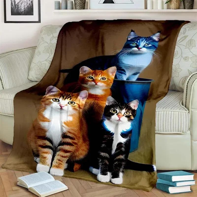 Warm and Cozy Cute Cat Pattern Flannel Blanket for Couch, Bed, Sofa, Office - Soft and Soothing Digital Printing Throw Blanket