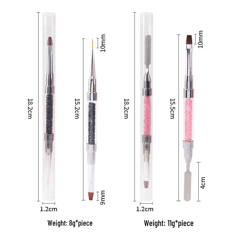 Dubbelsidig Fototerapi Nagellackspenna Set: 2 Gelblandnings- och Plockborstar med Stålskjutare