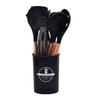 Wooden Handle Silicone Kitchen Utensils 12-Piece Set Nonstick Cooking Spatula Spoon Heat-Resistant Silicone Kitchen Tools Set