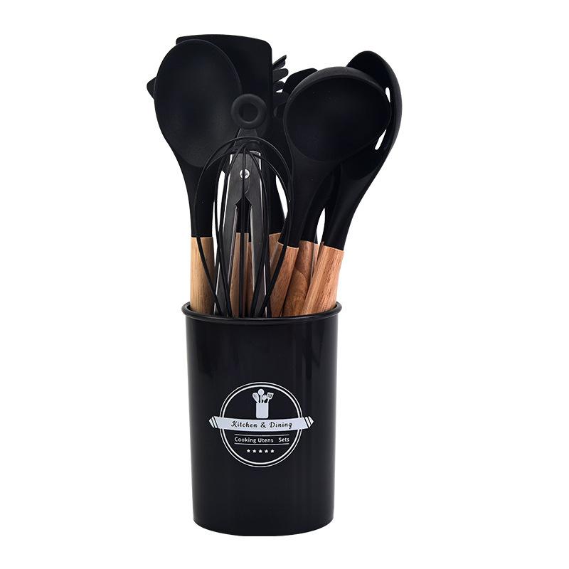 

12 Pcs Silicone Utensils Set Heat Resistant Cooking Supplies Non Toxic Wooden Handle Utensil Set Nonstick Kitchen Accessories