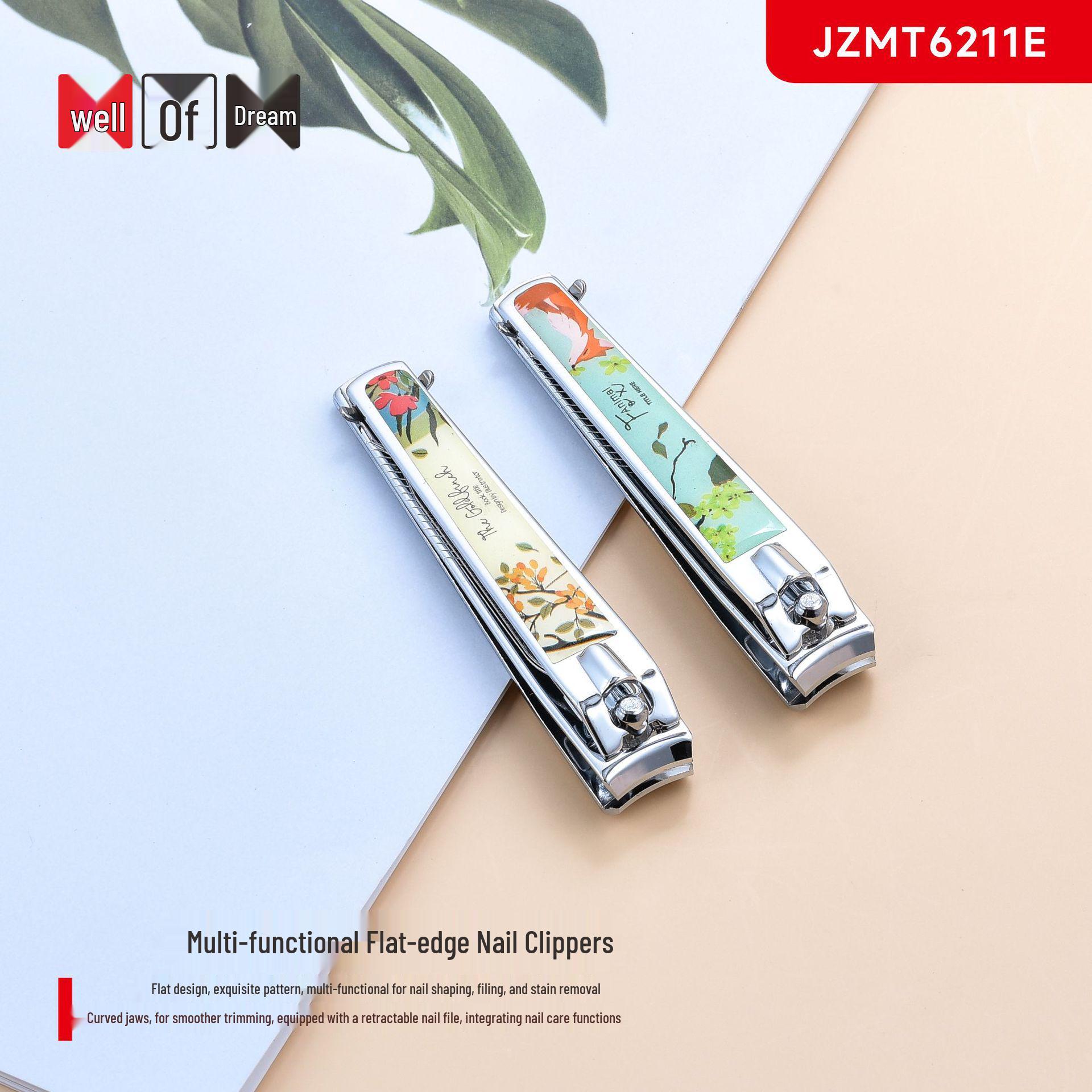 Jingzhi Meng Portable Stainless Steel Flat Edge Nail Clippers for Pedicure and Gel Nails No