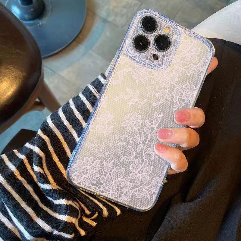 Pink Lace Phone Case for iPhone 17 Air 16 15 14 13 12 11 Pro Max Plus Mini Xs X 8 7 Soft Transparent Cover Fundas Accessory