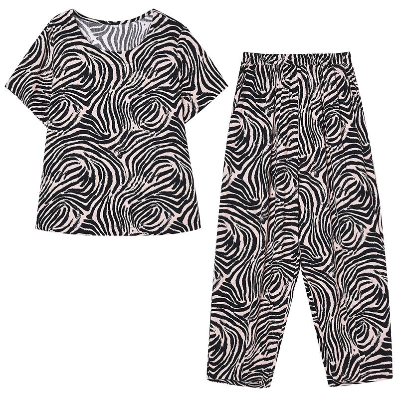 Women's Summer Printed 2-Piece Outfit, Plus Size Casual Short Sleeve Top & Pants Set (XL-5XL)