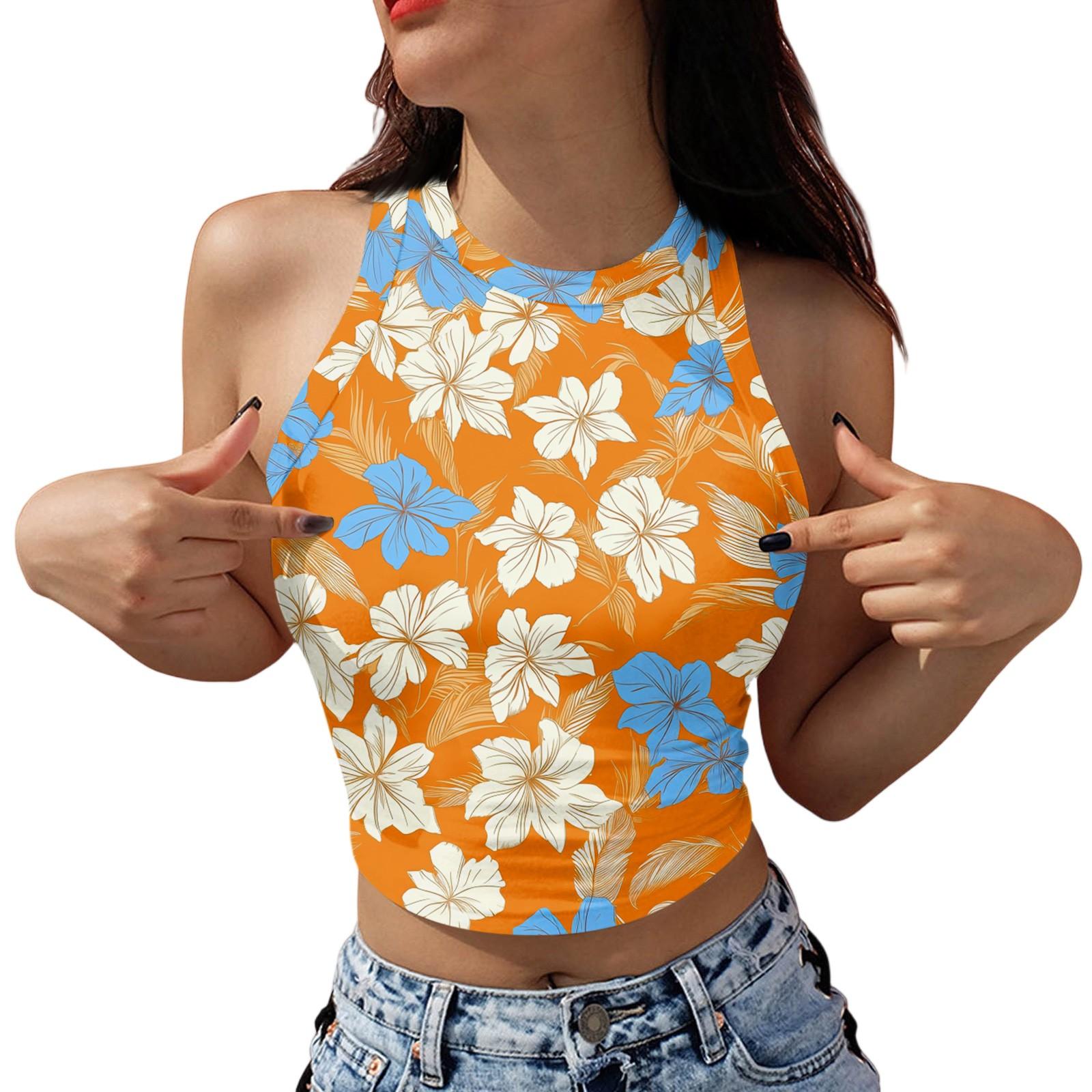 

Женская мода Гавайский принт без рукавов Базовый топ XXL оранжевый