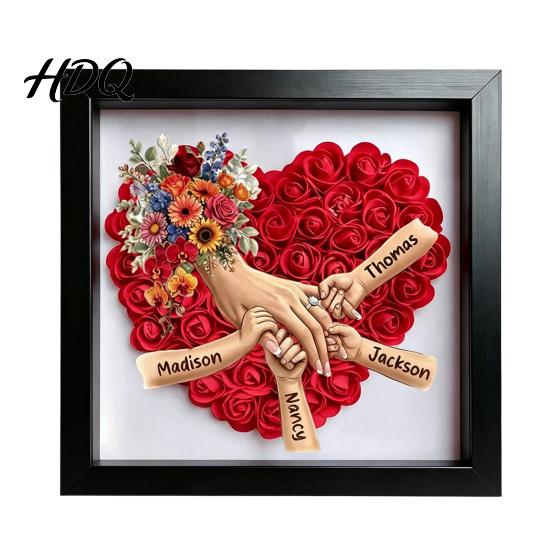 Custom Family Love Shadow Box Personalized Mommy Holding Hands with Ring And Manicure Emotional Mother Day Gift Names Floral Heart Picture S C чёрный