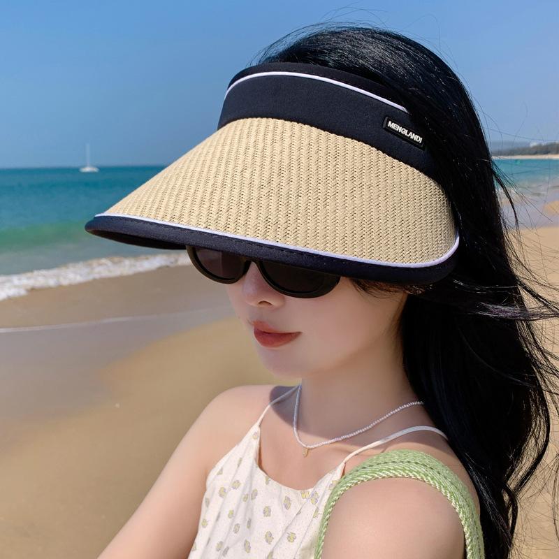 2025 summer sunscreen hat women's empty top breathable big brim sun hat versatile foldable fashion solid color sun hat
