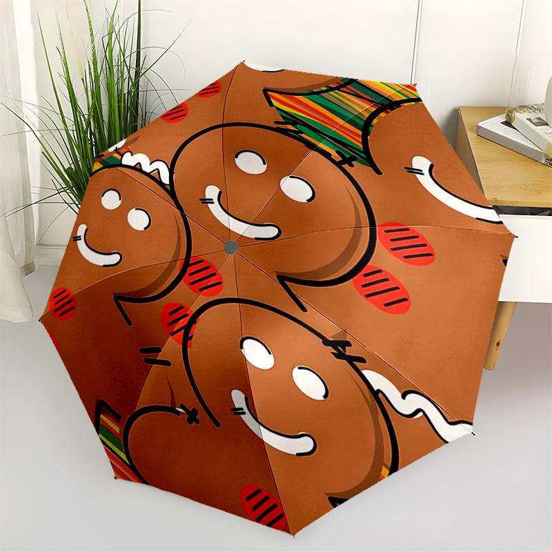 

Gingerbread Man Themed Travel Umbrella 8 Ribs Automatic Opening and Closing, Portable Folding Design, Compact and Stylish Umbrella Suitable
