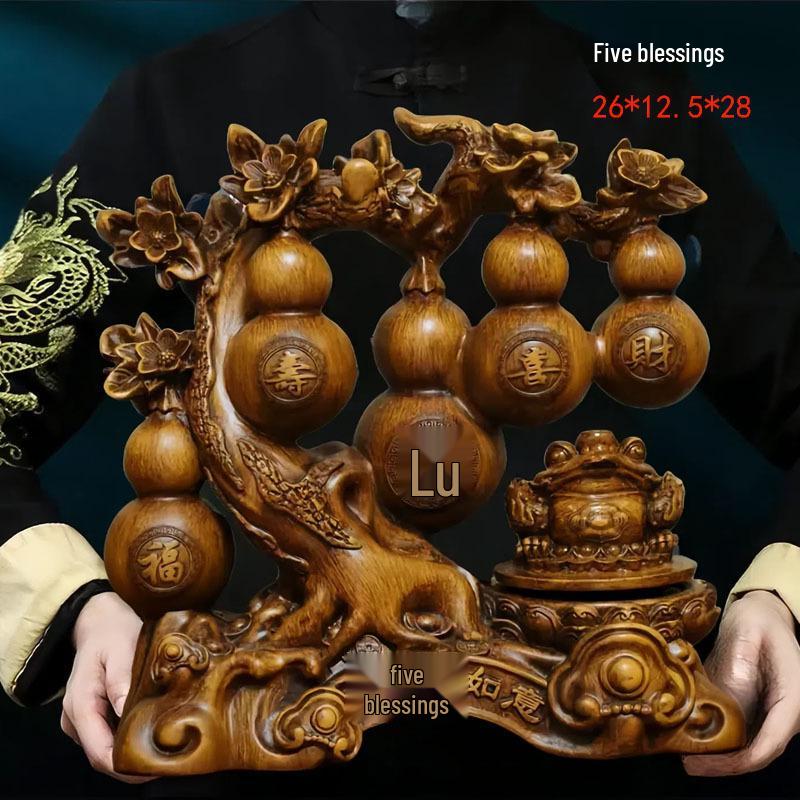 Prosperity Gourd Ornament: Five Blessings Decor for Living Room, Office, or Wine Cabinet