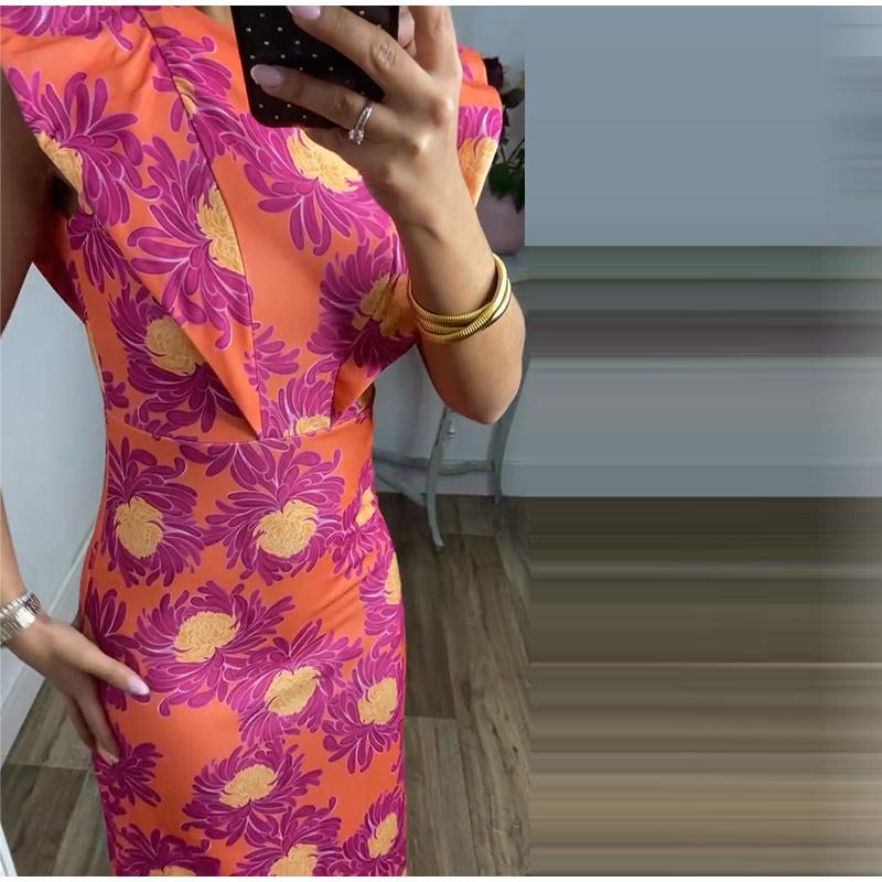 Kadın 2025 ilkbahar/yaz yeni mizaç bel baskılı uzun elbise