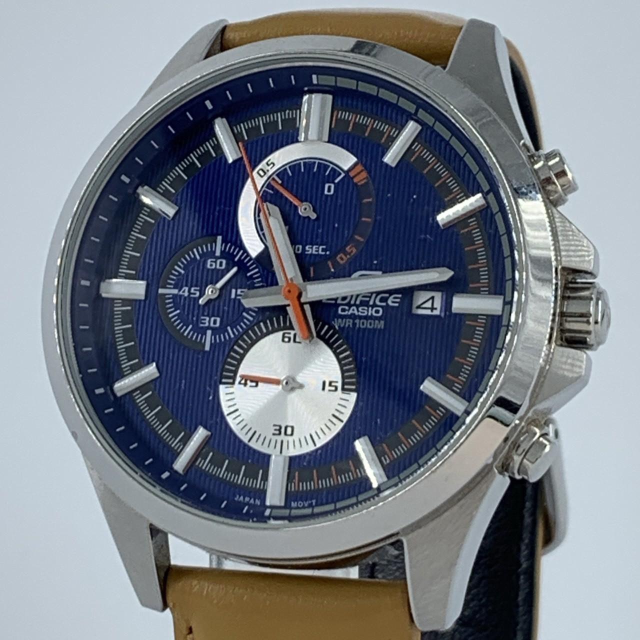 Хорошо работает CASIO EDIFICE EFV-520L-2A Кварцевый Хронограф Минеральное Стекло Синий Циферблат Синий Верблюд Мужские Часы Водонепроницаемость 10 АТМ 10 БАР 100 м 3 Стрелки