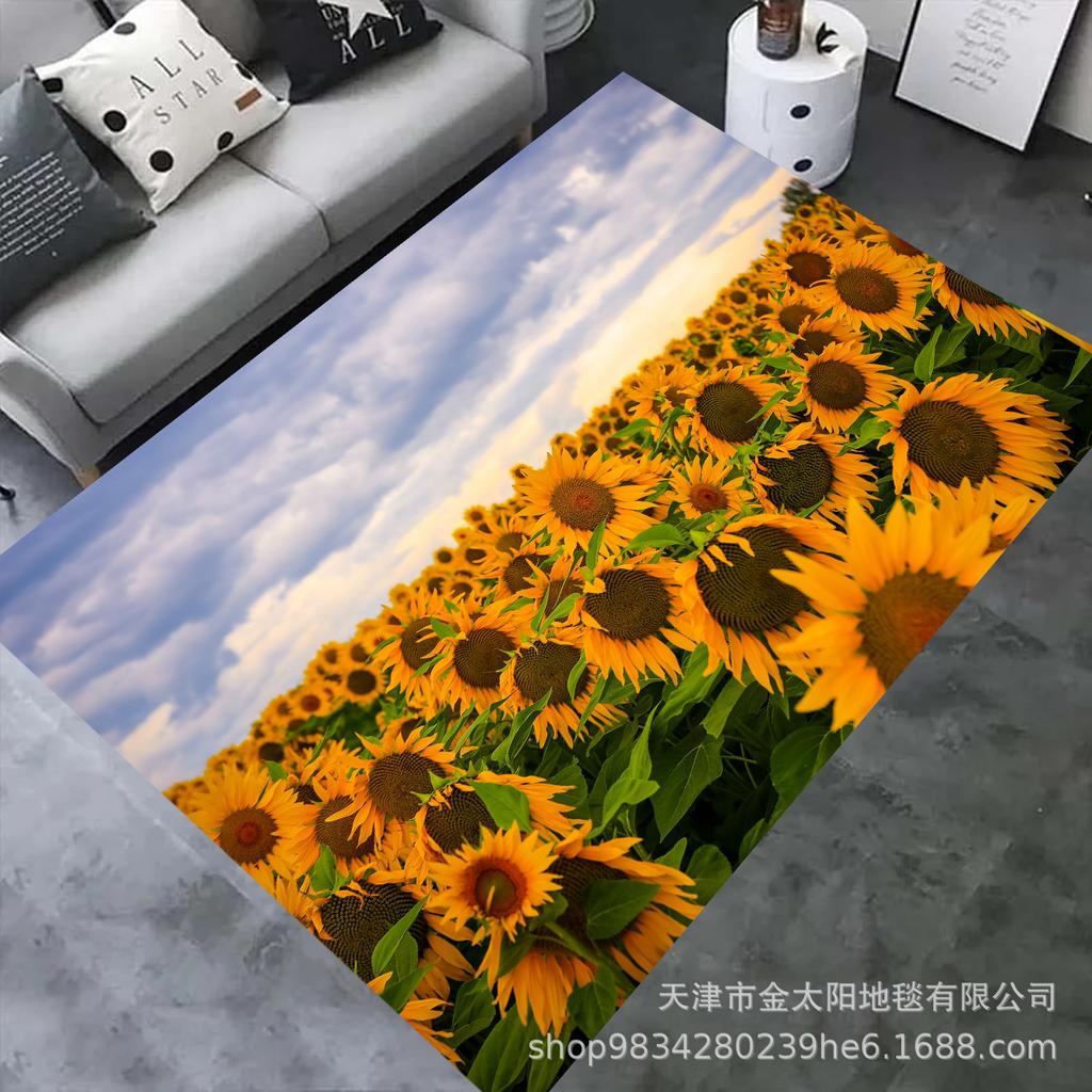 Tappeto per Soggiorno in Velluto di Cristallo con Stampa 3D a Fiore di Girasole Zerbino per Casa