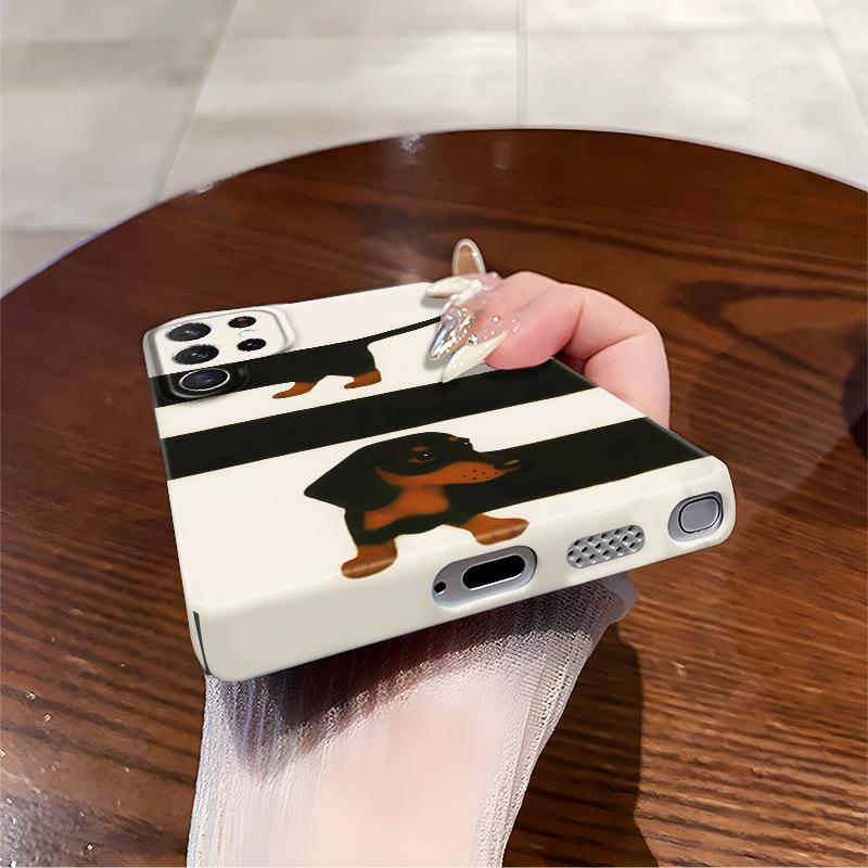 Striped Dachshund Samsung S24 + mobile phone case heat transfer all-inclusive S22ultra anti-drop protective case