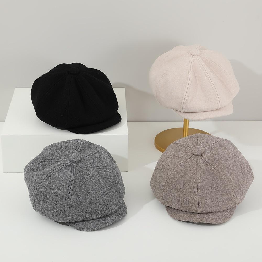 Bud Cotton Fashion Forward Hat Women's New Children's Octagonal Hat Foreign Style Baby Woolen Material Plain Autumn and Winter Girl