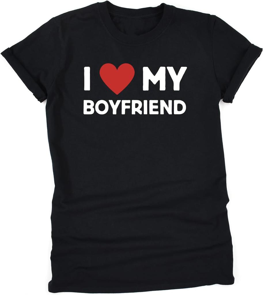 I Love My Boyfriend T Shirt Romantic Slogan Tee with Red Heart Gift Idea