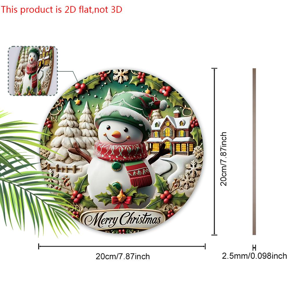 Weihnachts-Holzschild mit entzückendem Schneemannmuster - Frohe Weihnachten Rundes Schild für Haustür, Wandbehang-Dekor - Ideale Weihnachtsdekoration
