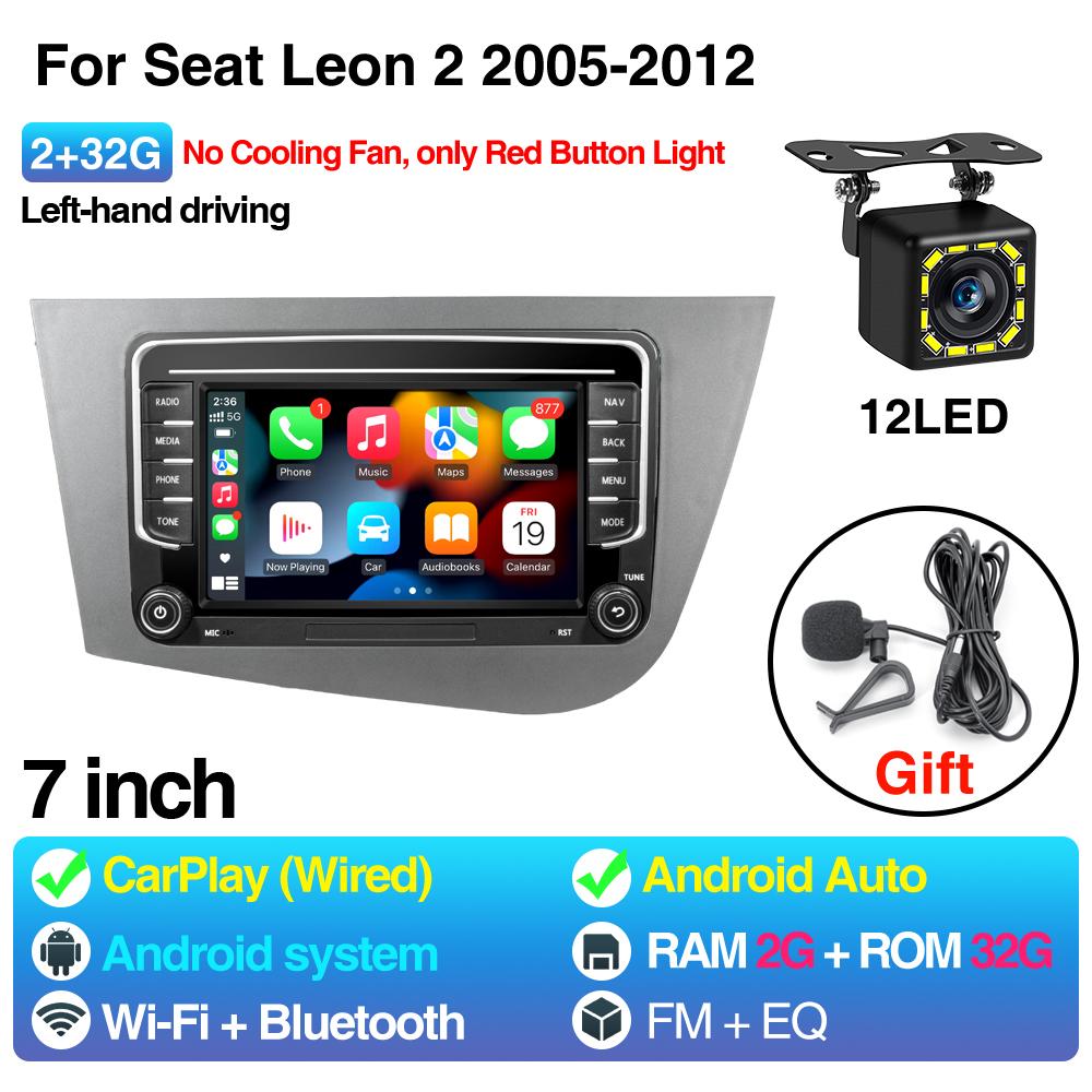 Android 13 LHD Car Radio for Seat Leon 2 MK2 2005 - 2012 Multimedia Player Stereo wireless Carplay GPS RDS 4G Head Unit 2 din