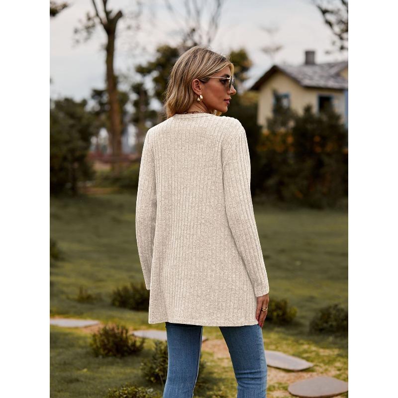 VEZFAA Giacche e cappotti a maniche lunghe con scollo a V, a tinta unita, casual, autunno e inverno, da donna