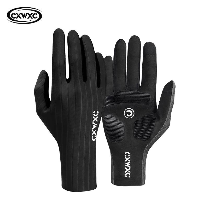 Cxwxc Bicycle Wind-Breaking Long-Finger Gloves for Road and Mountain Cycling, Full-Finger Silicone Anti-Slip Shock-Absorbing Giyo