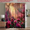 2D Flat Printing 2pcs Window Curtains Enchanted Forest Pink Camellias Digital Printed Polyester Drapes Festive Wall Decor