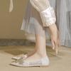 Mode Hochzeitsschuhe Damen 2025 Sommer Neu Spitze Aushöhlen Atmungsaktiv Damen Schuhe Flach Hochzeit Brautschuhe Große Größe 35-43