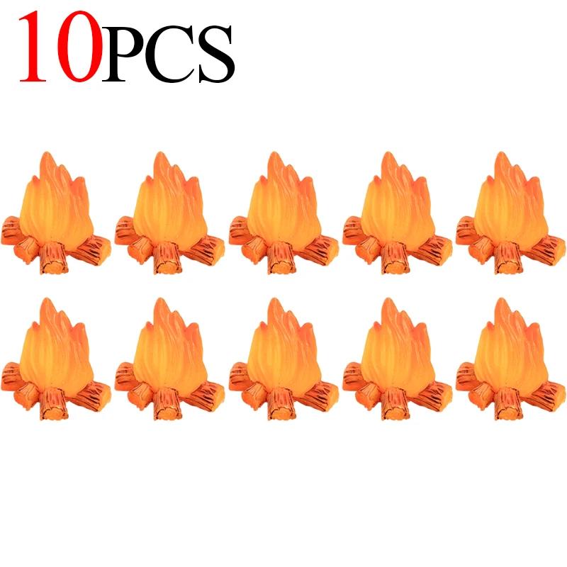 10PCS Mini Campfire Models Fake Fire Resin Flame Artificial Micro Miniatures Fireplace Dollhouse Micro Landscaping Ornaments