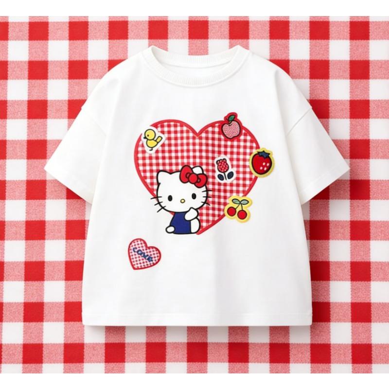 

Sanrio 2026 Летняя повседневная футболка с принтом Hello Kitty в стиле комиксов, детский топ для родителей и детей, домашняя одежда 100