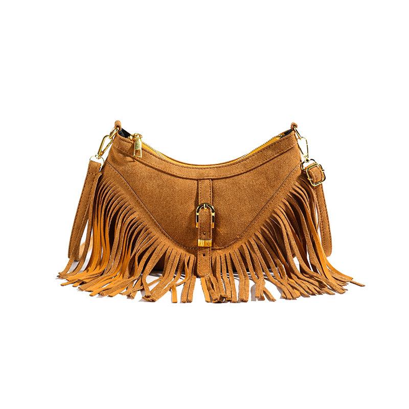 Wholesale Maillard Brown Fringed Bag 2025 Autumn New Bohemian Retro Versatile Messenger Bag