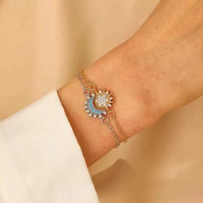 Mond und Sonne eingelegtes Diamantanhänger Armband - Eleganter Damenmodeschmuck