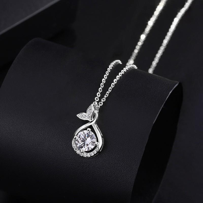 Fish Tail Pendant Necklace Women 990 Fine O-Link Chain Minimalist Chic Jewelry Adjustable 21-50cm