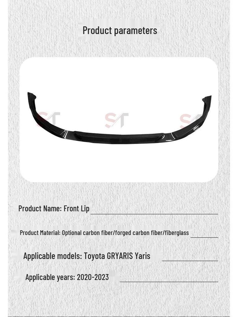 Toyota GR Yaris Carbon Fiber Front Bumper Lip Splitter Chin Diffuser Modification