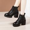 8cm Small Size 32-43 New Soft Leather Boots Platform Shoes Fall Winter 2025 Block High Heels Short Fur Ankle Boots Office Mom