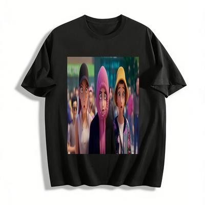 Vibrant Anime Girl Printed T-shirt Casual Loose-fit Breathable Top Unisex Anime Fans Fashion Tee Pure Cotton T-shirt