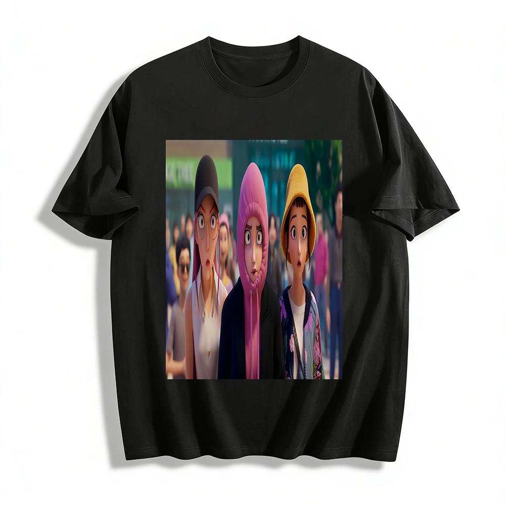 

Vibrant Anime Girl Printed T-shirt Casual Loose-fit Breathable Top Unisex Anime Fans Fashion Tee Pure cotton T-shirt XXS