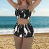 2 Pcs/Set Chic Lady Swimwear High Waist Swimming Quick Drying Color Matching Women Bikini Set