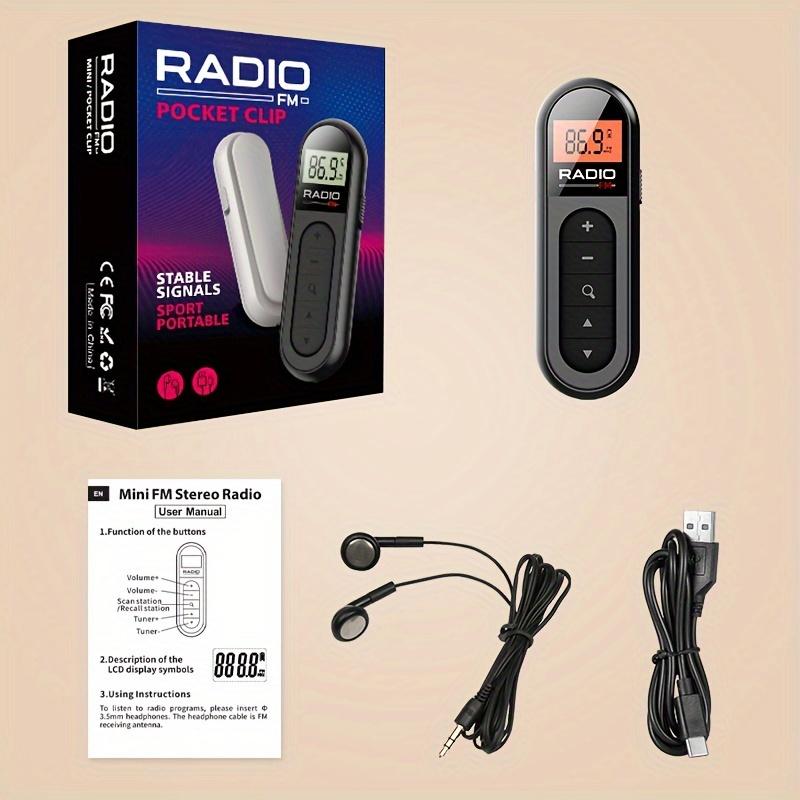 Mini oppladbar bærbar FM-radioklips - kompakt design, lang batterilevetid, hodetelefoner inkludert