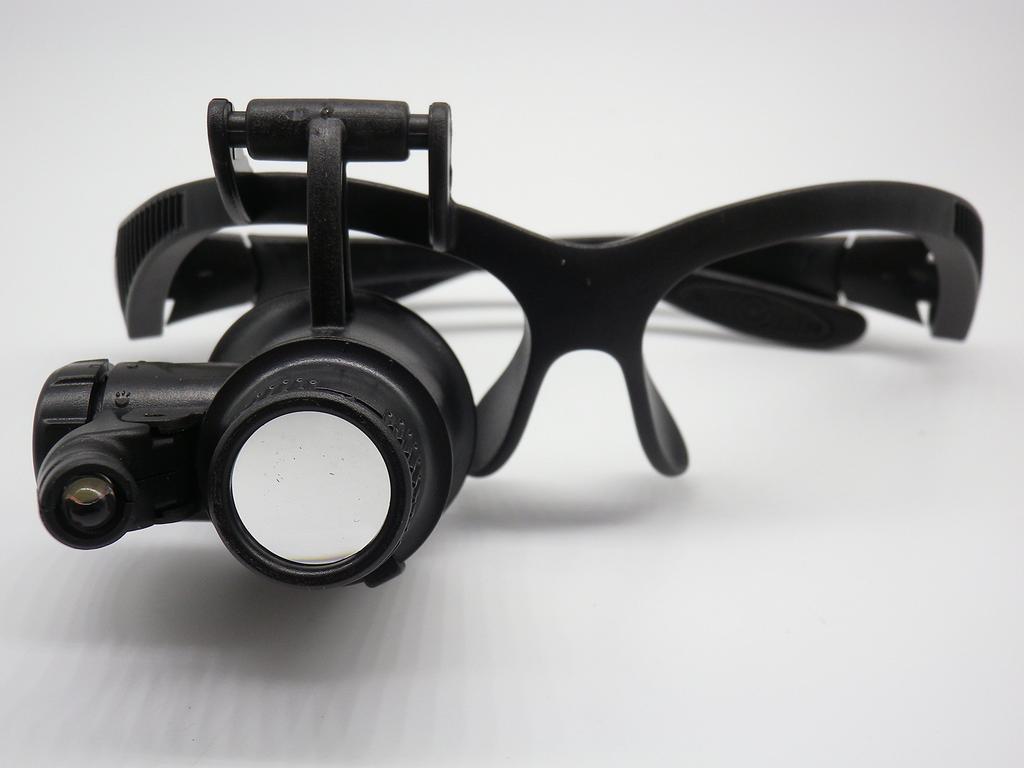Glasses-style Magnifying Glass with LED Light, 10x, 15x, 20x, 25x Magnification, Interchangeable, for Watch Repair and Jewelry Appraisal (Single Eye)
