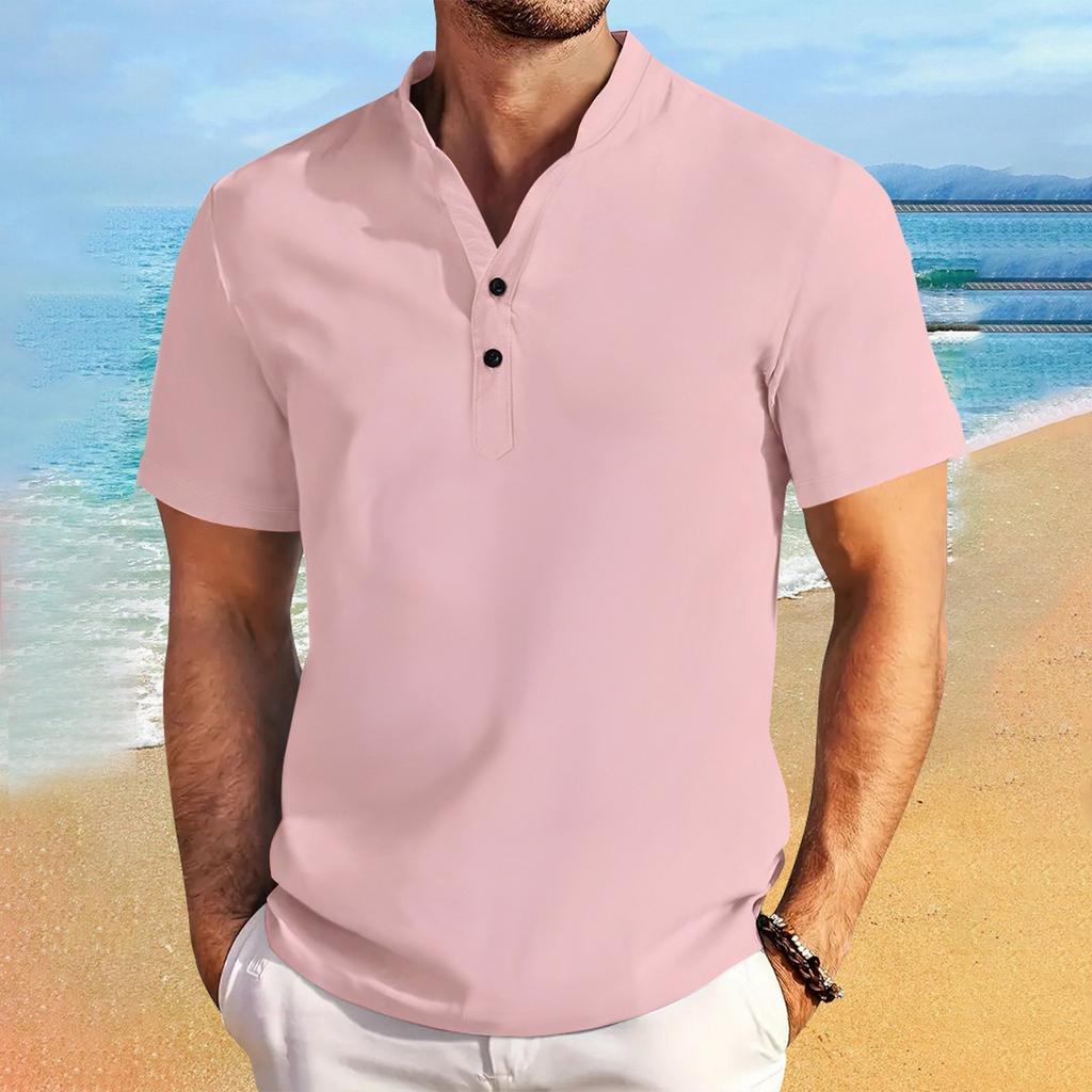 Men's Solid Color Button Tops Men's Sports Short Sleeve Shirt