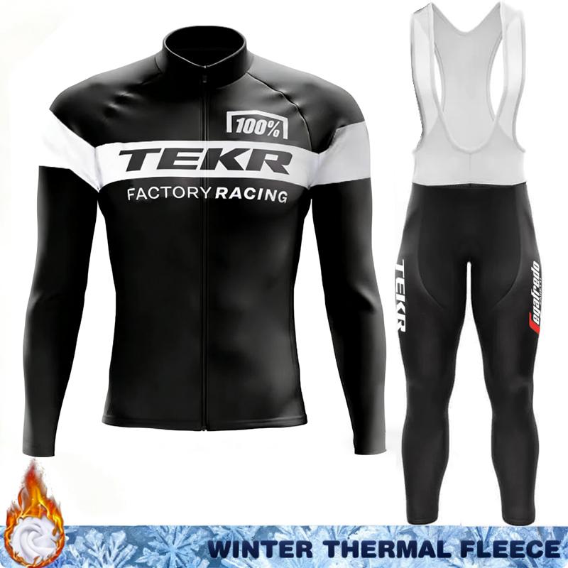 Winter Cycling Jersey Men Thermal Fleece TEKR Clothing 2026 Bicycle Clothes Bib Jackets Long Sleeve Man Maillot Road Suit Bikes