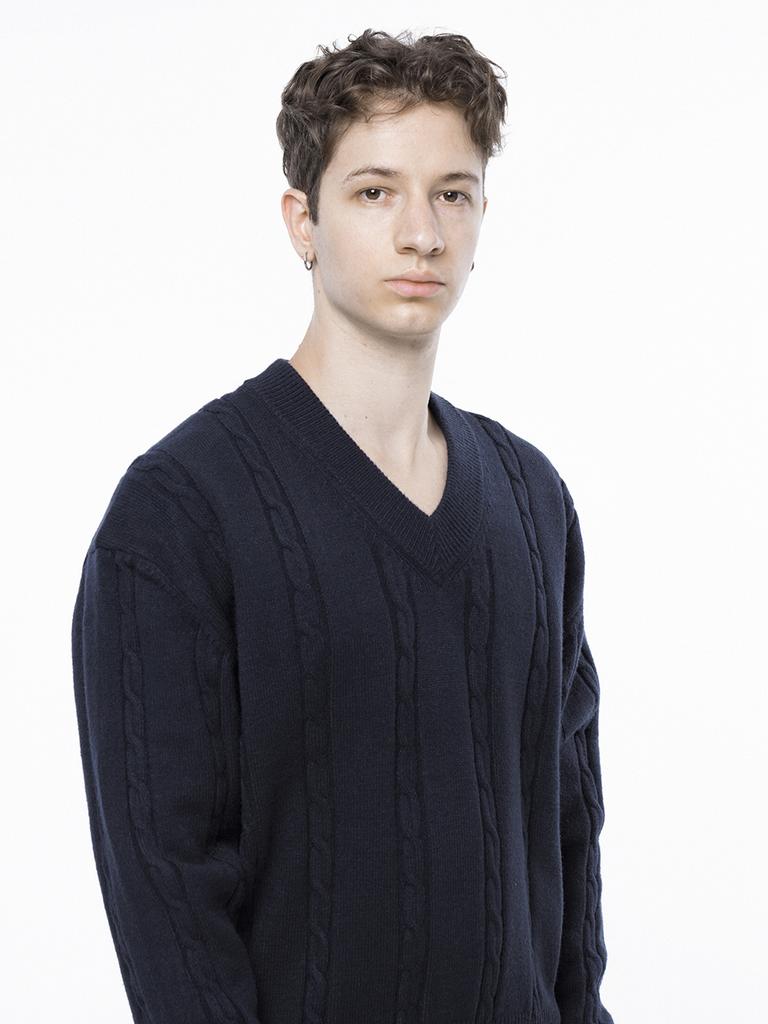 Chaenseseunoi Dense Cable V-Neck Kint - Navy /M243Tp07Ny