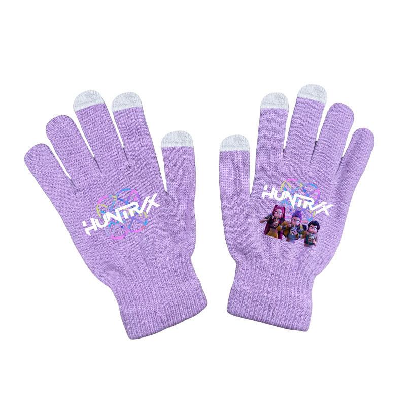 Kids Boys Girls Kpop Hunters Derpy Rumi Zoey Mira Printed Velvet Autumn Winter Warm Knitted Gloves