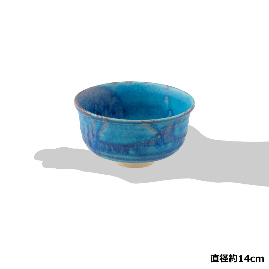 Marui Seito Shigaraki Ware Hechimon Matcha Tea Diameter Dew Grass Bowl, 14cm, Blue, MR-3-4121
