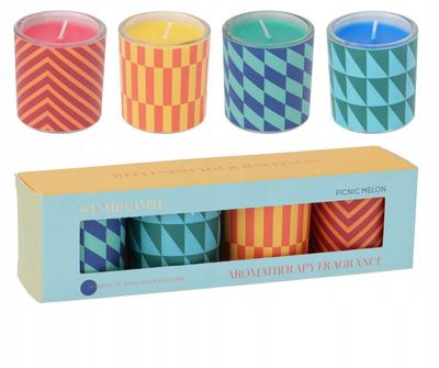 Set of 4 Scented Candles In Glass, Colorful Pattern
