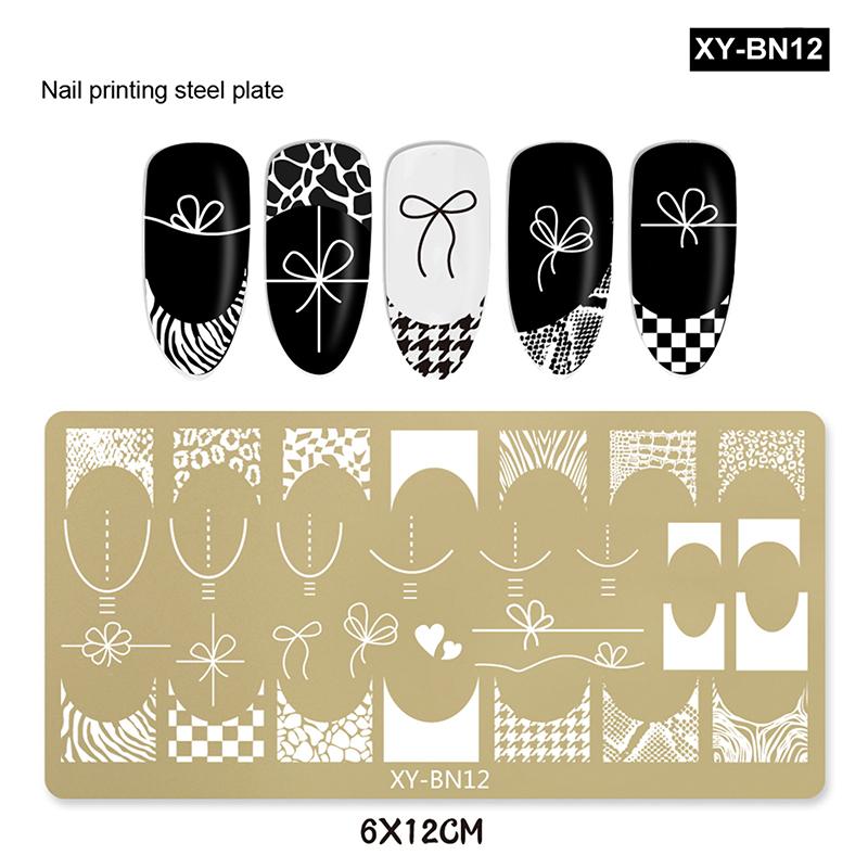 12X6Cm Golden Rectangular Nail Stamping Plates Bowknot Butterfly Flower Fireworks Designs Nail Art Template For Diy Nail Decor